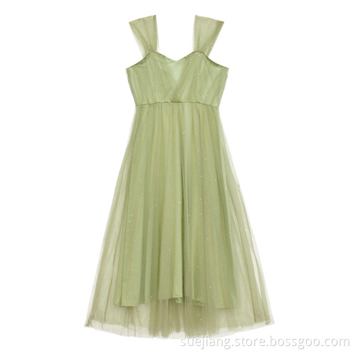 Women Fashion Mint Sequined Mesh Dress